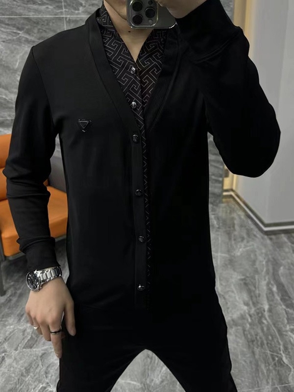 Muški pamukasti dugi rukav top s efektom slojevanja, točkasti uzorak, casual stil
