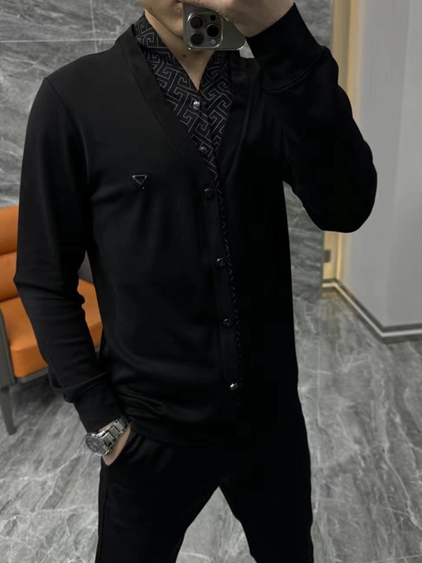 Muški pamukasti dugi rukav top s efektom slojevanja, točkasti uzorak, casual stil