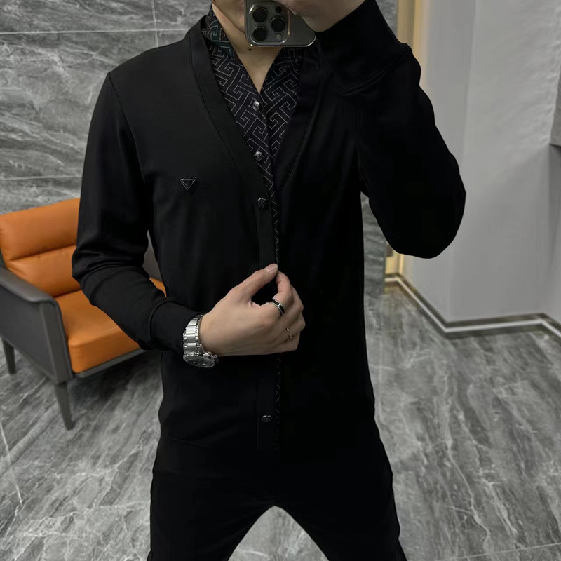 Muški pamukasti dugi rukav top s efektom slojevanja, točkasti uzorak, casual stil
