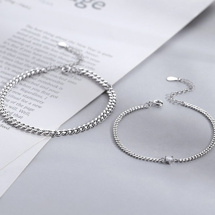 Postriebreni narukvice za par sa srcem, minimalistički unisex lanac, prigodan poklon