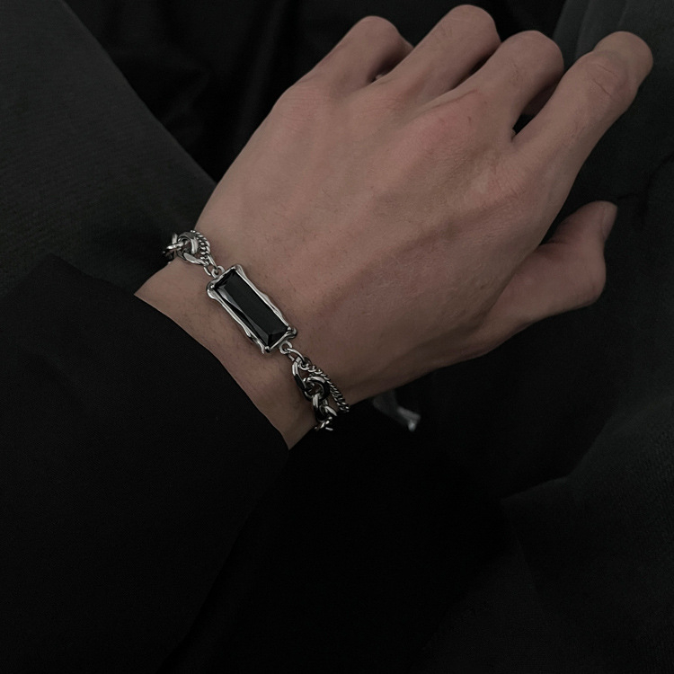 Dvoslojna crna kvadratna narukvica, unisex dizajn, titan čelik visoke kvalitete, minimalistički stil
