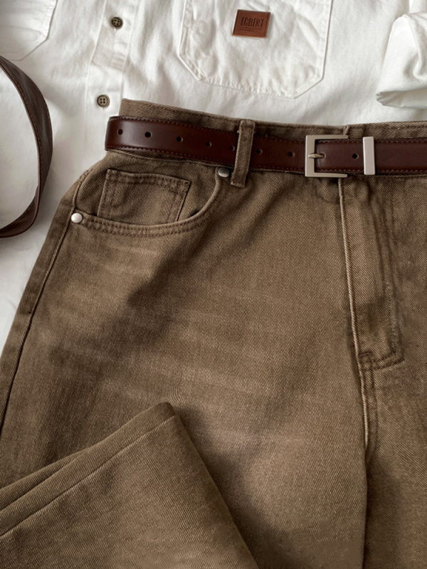 MYQ retro traperice za muškarce, stonewashed, jesenske široke ravne hlače, korejski stil, casual