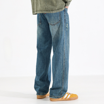 Ceecuz hlače u američkom stilu Cleanfit, plave, ravni kroj za muškarce, proljeće-ljeto, pranje vintage, ležerni casual stil, duge hlače