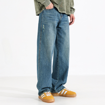 Ceecuz hlače u američkom stilu Cleanfit, plave, ravni kroj za muškarce, proljeće-ljeto, pranje vintage, ležerni casual stil, duge hlače