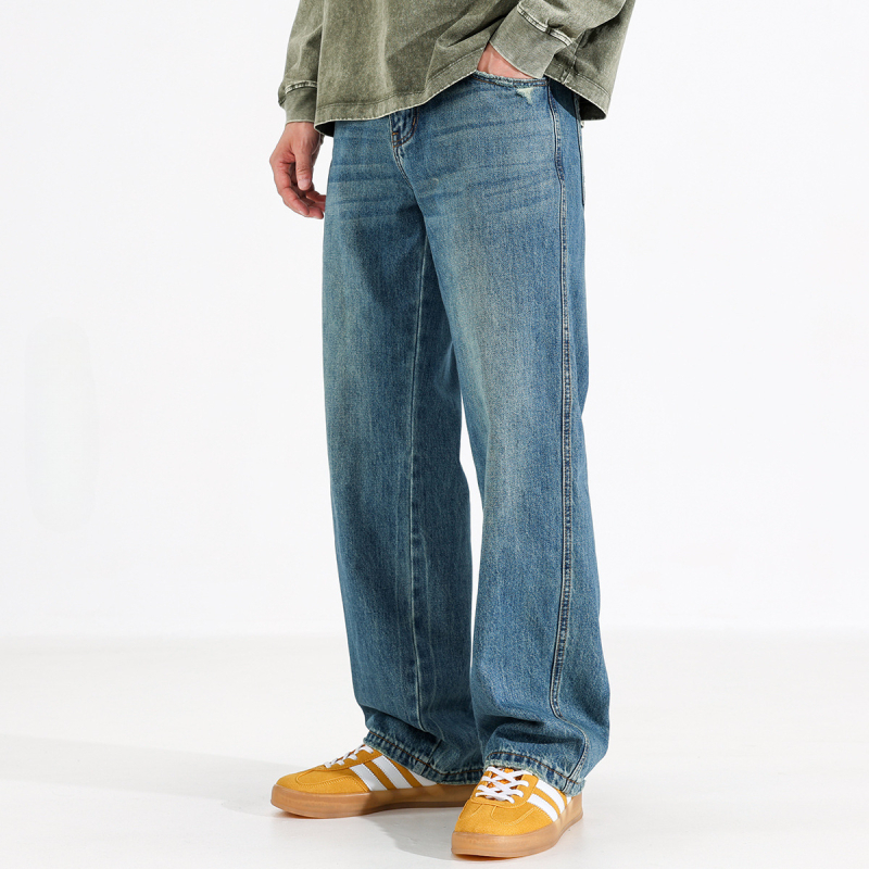 Ceecuz hlače u američkom stilu Cleanfit, plave, ravni kroj za muškarce, proljeće-ljeto, pranje vintage, ležerni casual stil, duge hlače