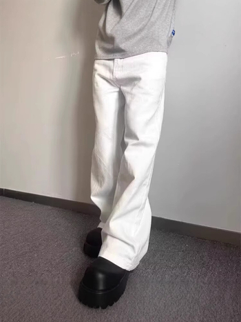Nyári fehér denimnadrág férfiaknak, amerikai utcai stílus, új modell, prémium érzet, laza szabás, egyenes és széles szárú, padlót érő hosszúság, sokoldalú
