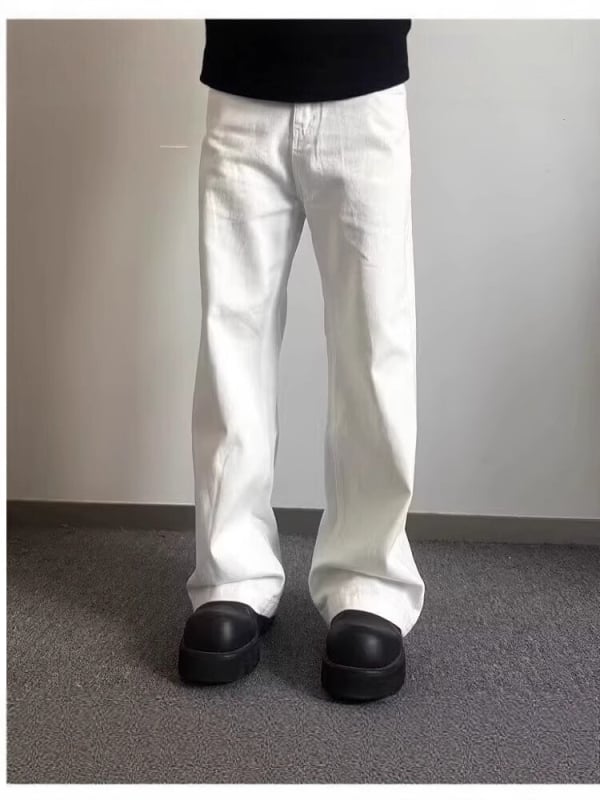 Nyári fehér denimnadrág férfiaknak, amerikai utcai stílus, új modell, prémium érzet, laza szabás, egyenes és széles szárú, padlót érő hosszúság, sokoldalú