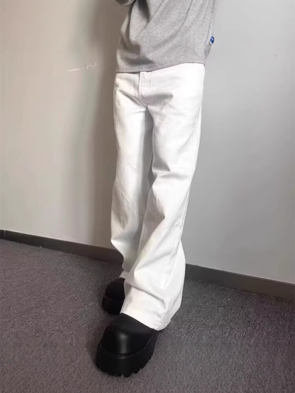 Nyári fehér denimnadrág férfiaknak, amerikai utcai stílus, új modell, prémium érzet, laza szabás, egyenes és széles szárú, padlót érő hosszúság, sokoldalú
