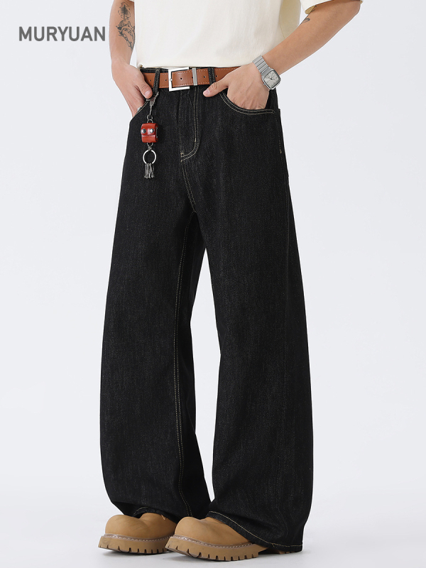 Unisex crne sirove traperice u američkom stilu, opušteni ravni kroj, retro street široke nogavice
