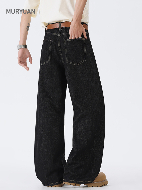 Unisex crne sirove traperice u američkom stilu, opušteni ravni kroj, retro street široke nogavice