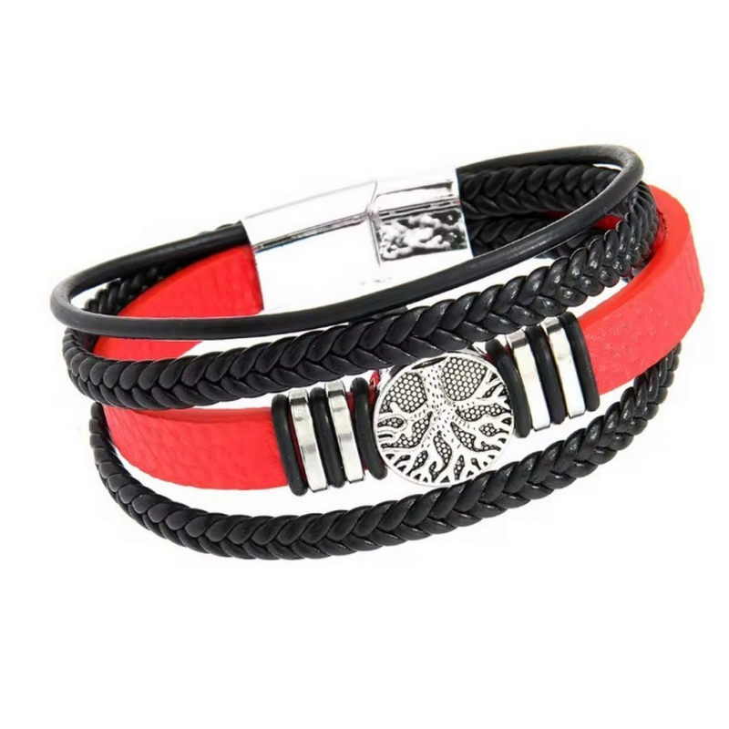 Kožna narukvica u europskom i američkom stilu, motiv Drvo života i slovo B, višeslojni pleteni dizajn, unisex