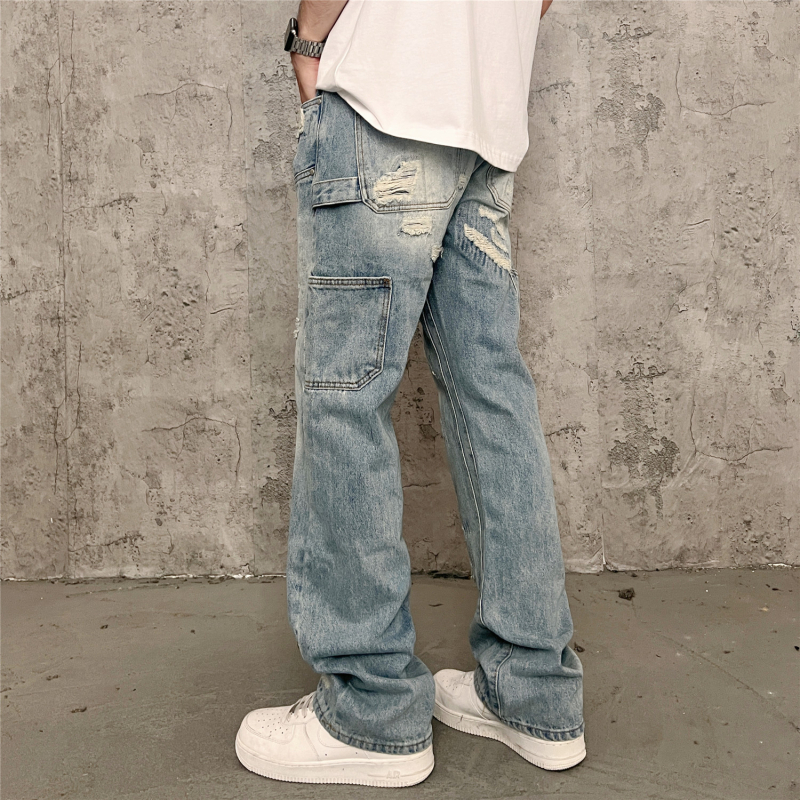 Muške traperice u streetwear stilu, vintage isprane, istrošene, ravni kroj