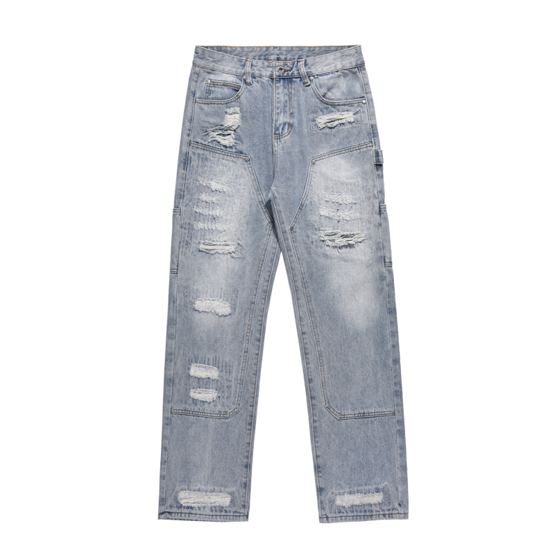 Muške traperice u streetwear stilu, vintage isprane, istrošene, ravni kroj