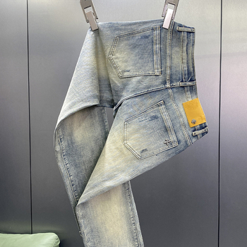 Мъжки дънки в винтидж синьо с еластичност – Slim Straight, casual ежедневни, пролет-лято 2026