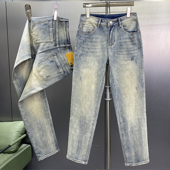 Мъжки дънки в винтидж синьо с еластичност – Slim Straight, casual ежедневни, пролет-лято 2026