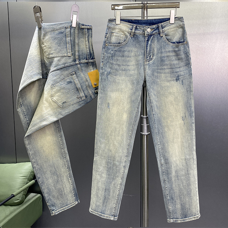 Мъжки дънки в винтидж синьо с еластичност – Slim Straight, casual ежедневни, пролет-лято 2026