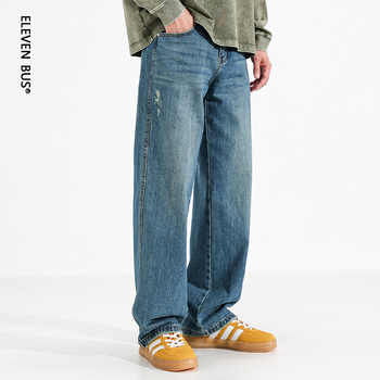 Američke plave ravne muške traperice, ljeto 2025, vintage isprani denim, srednji pojas, zatvarač, ravni kroj