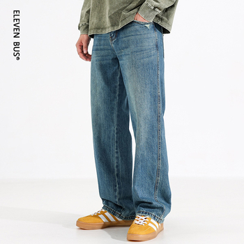 Američke plave ravne muške traperice, ljeto 2025, vintage isprani denim, srednji pojas, zatvarač, ravni kroj