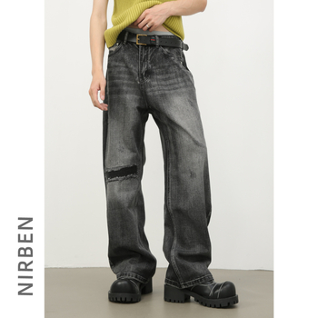 Nirben Denim | Muške traperice s pranjem, retro efekt, poderane, ravni kroj, opuštena silueta
