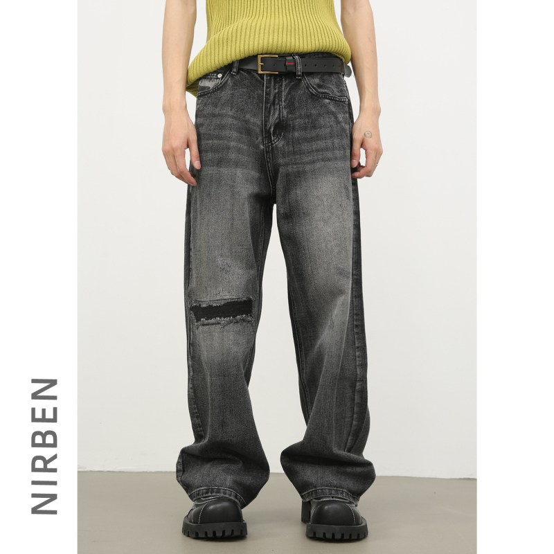 Nirben Denim | Muške traperice s pranjem, retro efekt, poderane, ravni kroj, opuštena silueta