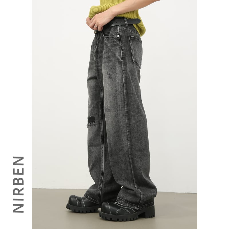 Nirben Denim | Muške traperice s pranjem, retro efekt, poderane, ravni kroj, opuštena silueta