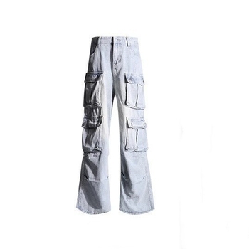 Мъжки дънки в стил винтидж, американски workwear, свободен силует, висока талия, множество джобове, широки крачоли, дълги до пода