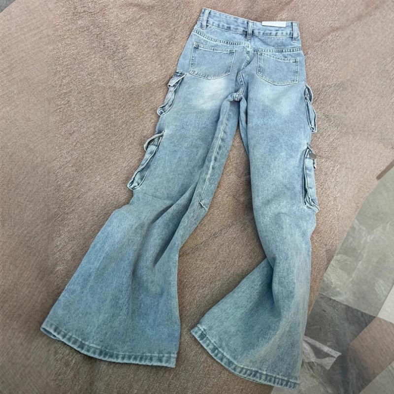 Мъжки дънки в стил винтидж, американски workwear, свободен силует, висока талия, множество джобове, широки крачоли, дълги до пода