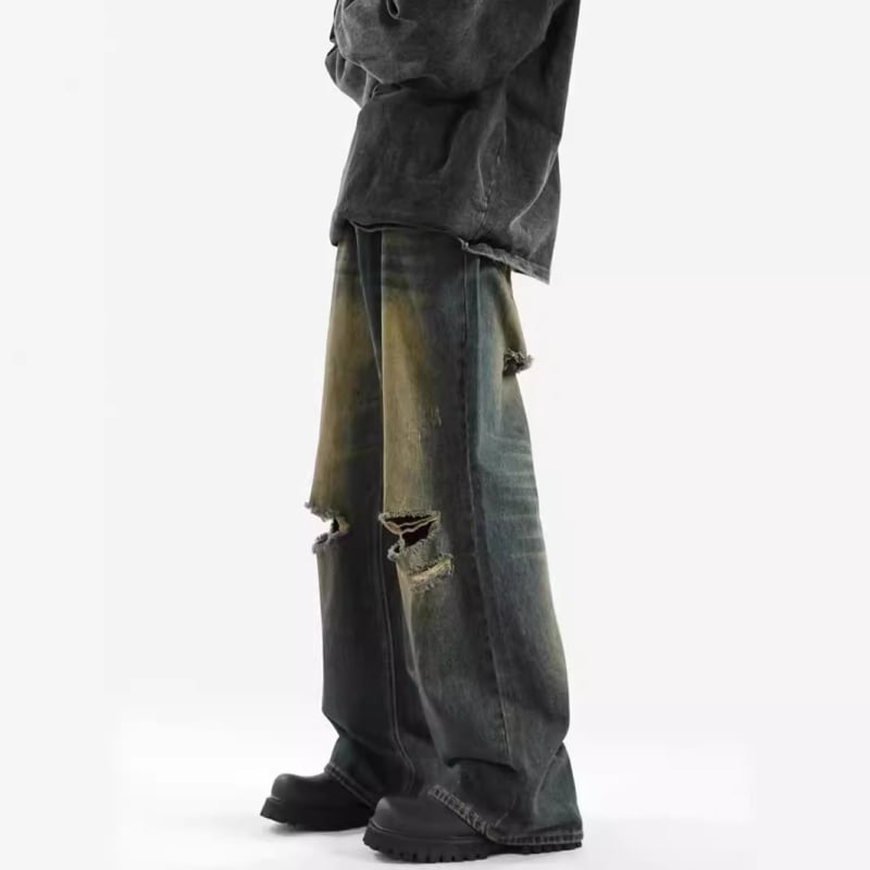 Muške traperice s rupama, lagani ljetni denim, američki street stil, nišni dizajn, izbrušeni efekt, opušten kroj ravnih nogavica