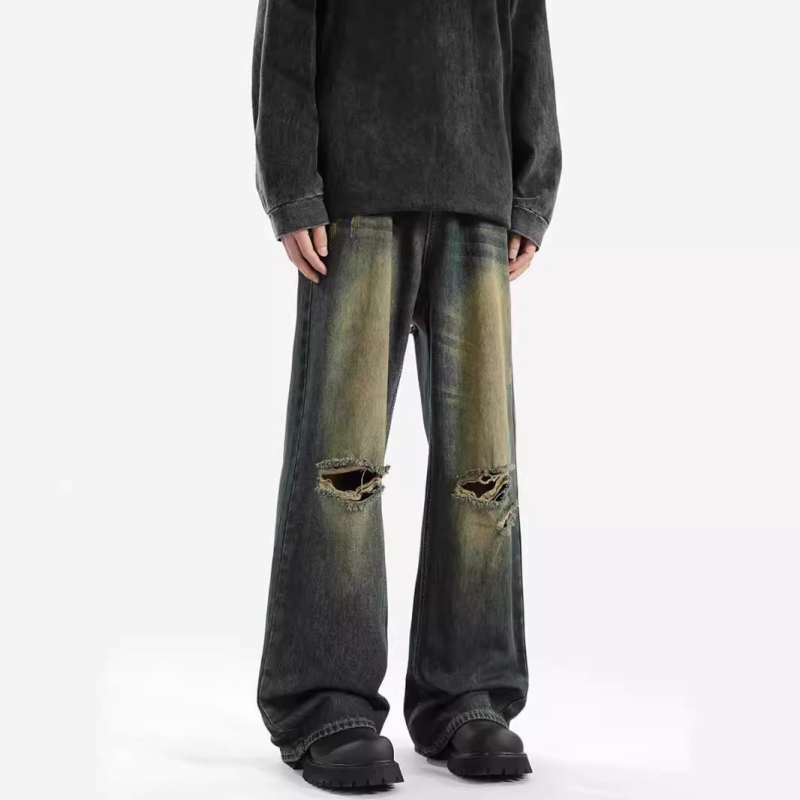 Muške traperice s rupama, lagani ljetni denim, američki street stil, nišni dizajn, izbrušeni efekt, opušten kroj ravnih nogavica