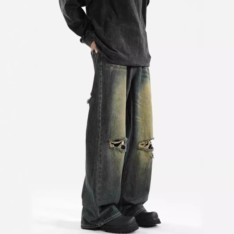 Muške traperice s rupama, lagani ljetni denim, američki street stil, nišni dizajn, izbrušeni efekt, opušten kroj ravnih nogavica