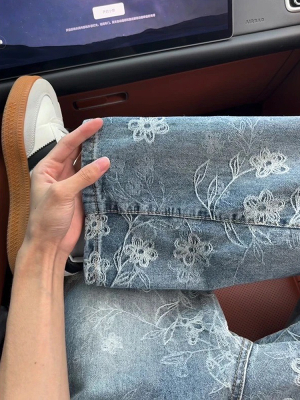 Muške traperice s jacquard uzorkom, ravna kroj, ležerni stil, američki ulični stil