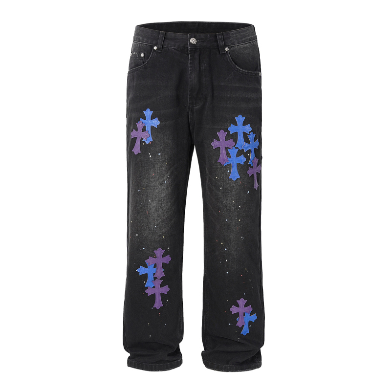 Blackicon muške traperice, široke nogavice, ravnog kroja, isprane, retro euro-američki stil
