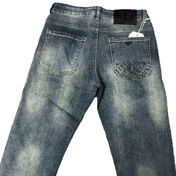 Мъжки дънки в измит син цвят, лека еластичност, Slim Straight кройка, модерен европейски стил 2025