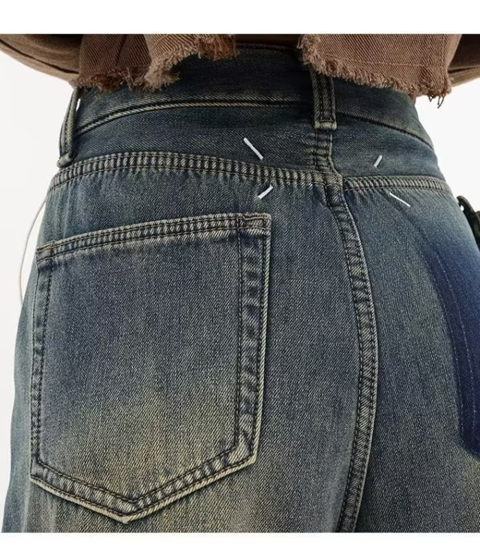 Muške traperice vintage stila, oprane, visoki struk, široke nogavice, dugačke do poda