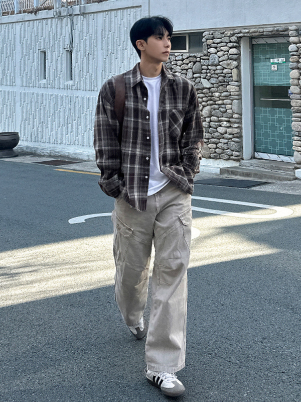 Myq Muške traperice u stilu Workwear za jesen, opuštena regularna kroj, ravne široke nogavice, korejski stil, svestrane hlače
