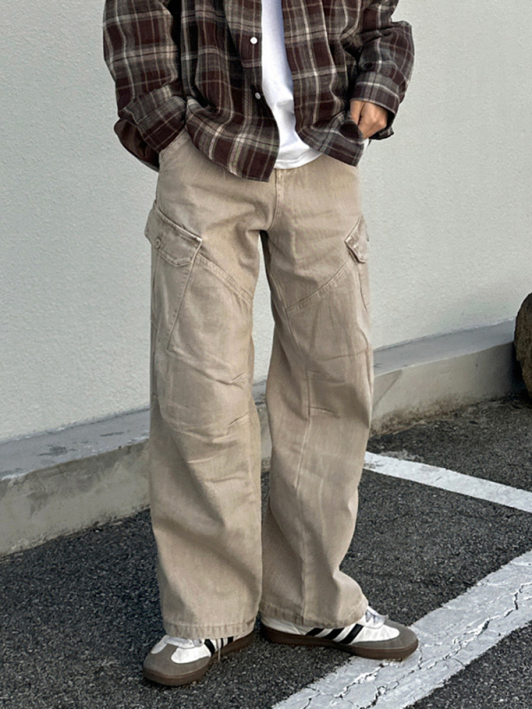Myq Muške traperice u stilu Workwear za jesen, opuštena regularna kroj, ravne široke nogavice, korejski stil, svestrane hlače