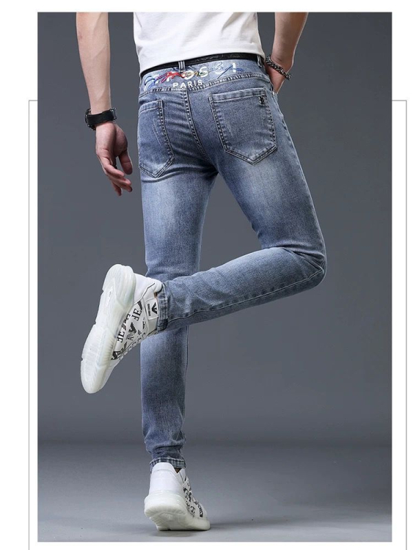 Muške traperice za jesen i zimu, svijetla boja, europska visoka kvaliteta, slim-fit, casual traperice