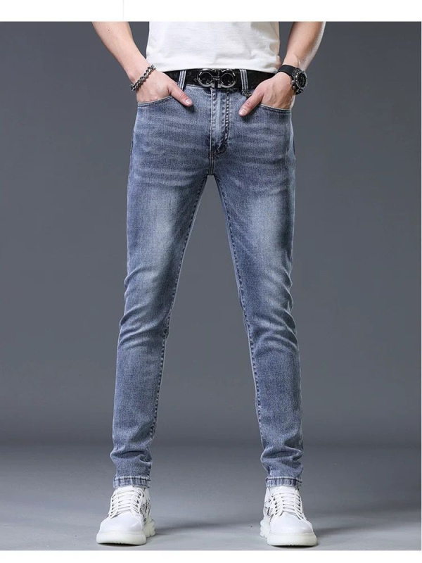 Muške traperice za jesen i zimu, svijetla boja, europska visoka kvaliteta, slim-fit, casual traperice