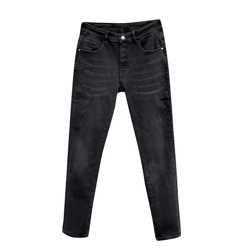 Muške tanke crne traperice, slim-fit, ravnog kroja, lagan materijal za proljeće i ljeto, casual i svestrane.