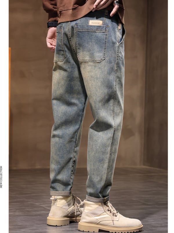 Férfi denimnadrág egyenes szabásban, laza illeszkedés, retro amerikai stílus, mindennapi viseletre alkalmas, 2025 modell