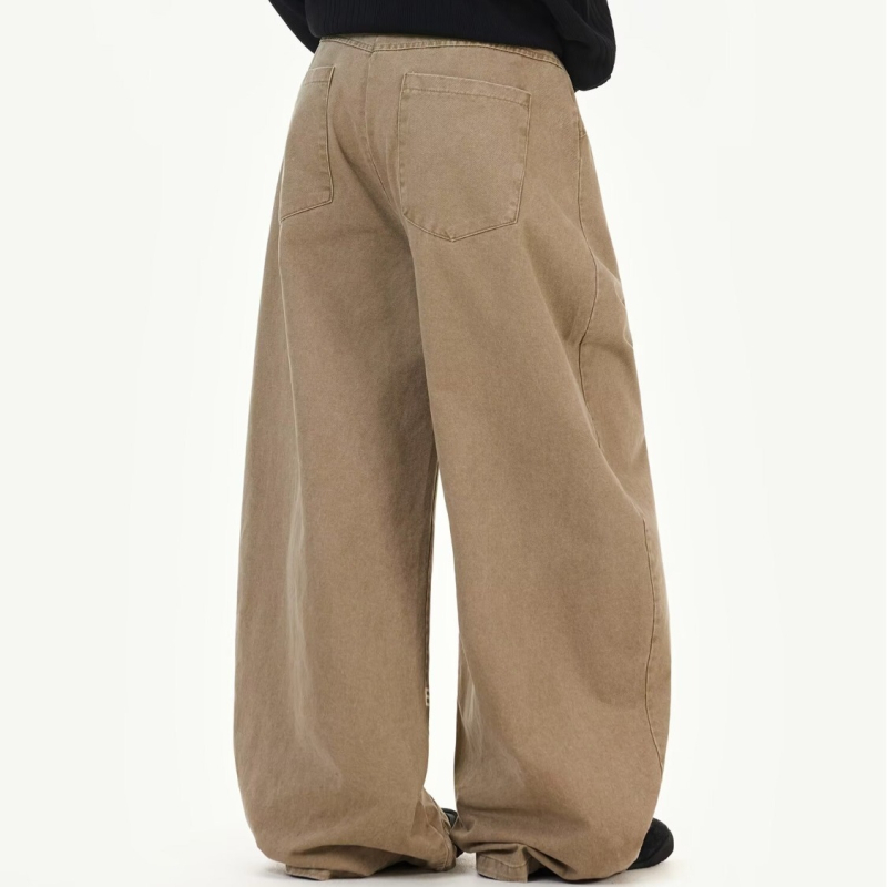 Muške traperice s printom slova u američkom retro stilu, straight kroj, neobrađeni rub, premium niša stil