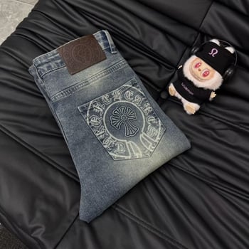 Muške traperice s križnim motivom i blok boja, oprane, elastične, slim-fit, ravne nogavice, casual hlače