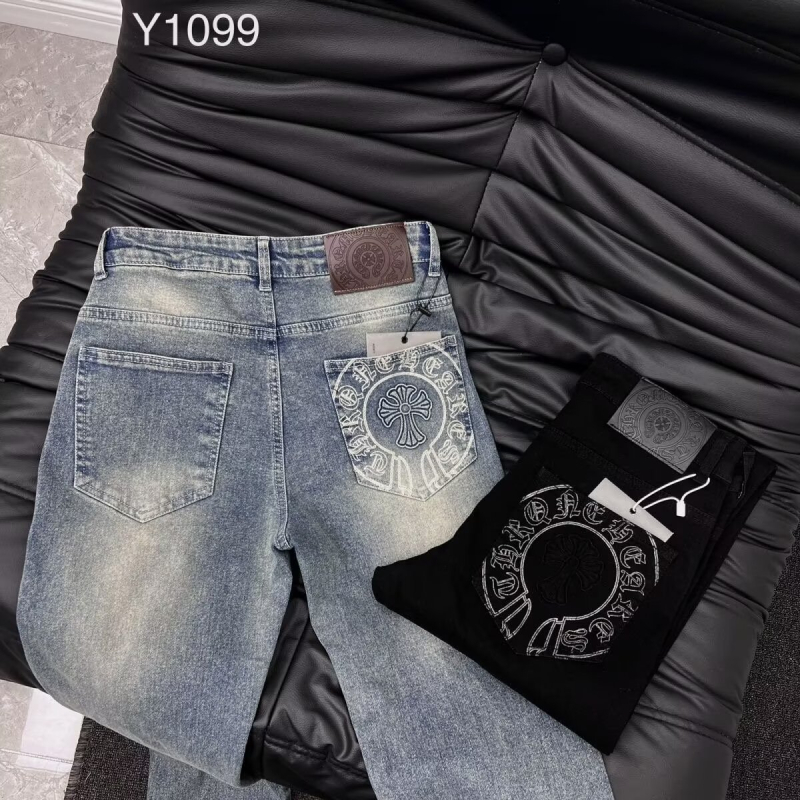 Muške traperice s križnim motivom i blok boja, oprane, elastične, slim-fit, ravne nogavice, casual hlače