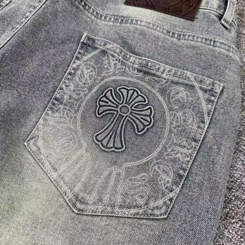 Muške traperice s križnim motivom i blok boja, oprane, elastične, slim-fit, ravne nogavice, casual hlače