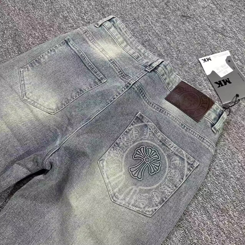 Muške traperice s križnim motivom i blok boja, oprane, elastične, slim-fit, ravne nogavice, casual hlače