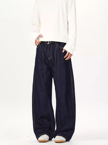 LKTM denim farmernadrág, amerikai stílus, egyszerű dizájn, természetes denim szín, uniszex, laza egyenes szabás