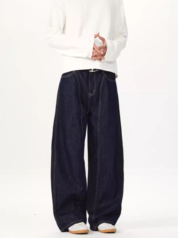 LKTM denim farmernadrág, amerikai stílus, egyszerű dizájn, természetes denim szín, uniszex, laza egyenes szabás