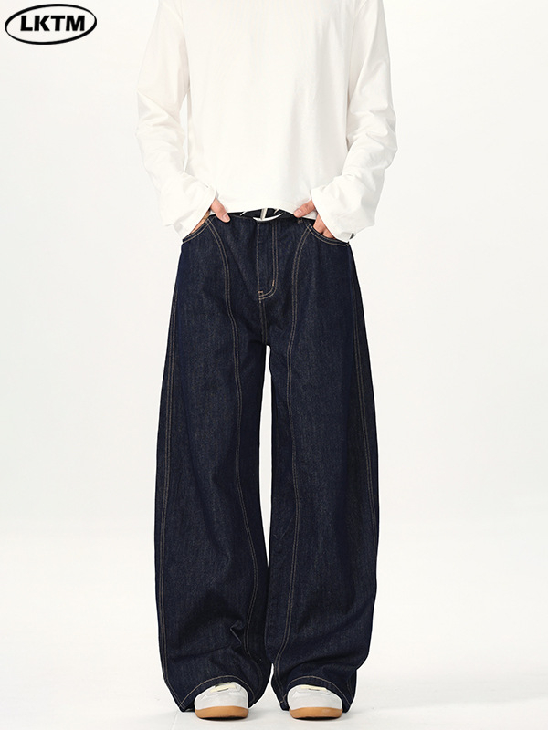 LKTM denim farmernadrág, amerikai stílus, egyszerű dizájn, természetes denim szín, uniszex, laza egyenes szabás