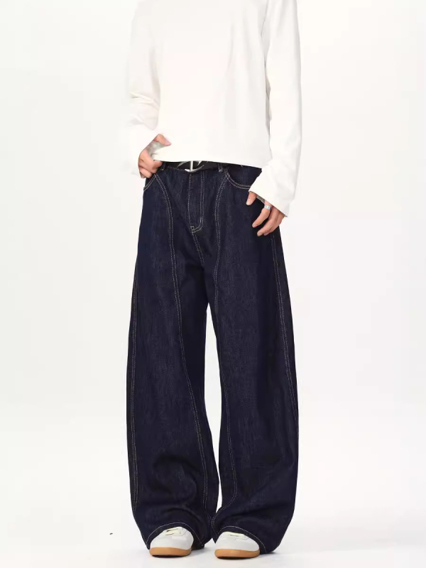 LKTM denim farmernadrág, amerikai stílus, egyszerű dizájn, természetes denim szín, uniszex, laza egyenes szabás