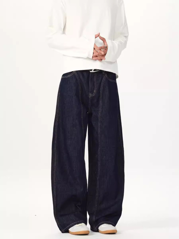 LKTM denim farmernadrág, amerikai stílus, egyszerű dizájn, természetes denim szín, uniszex, laza egyenes szabás